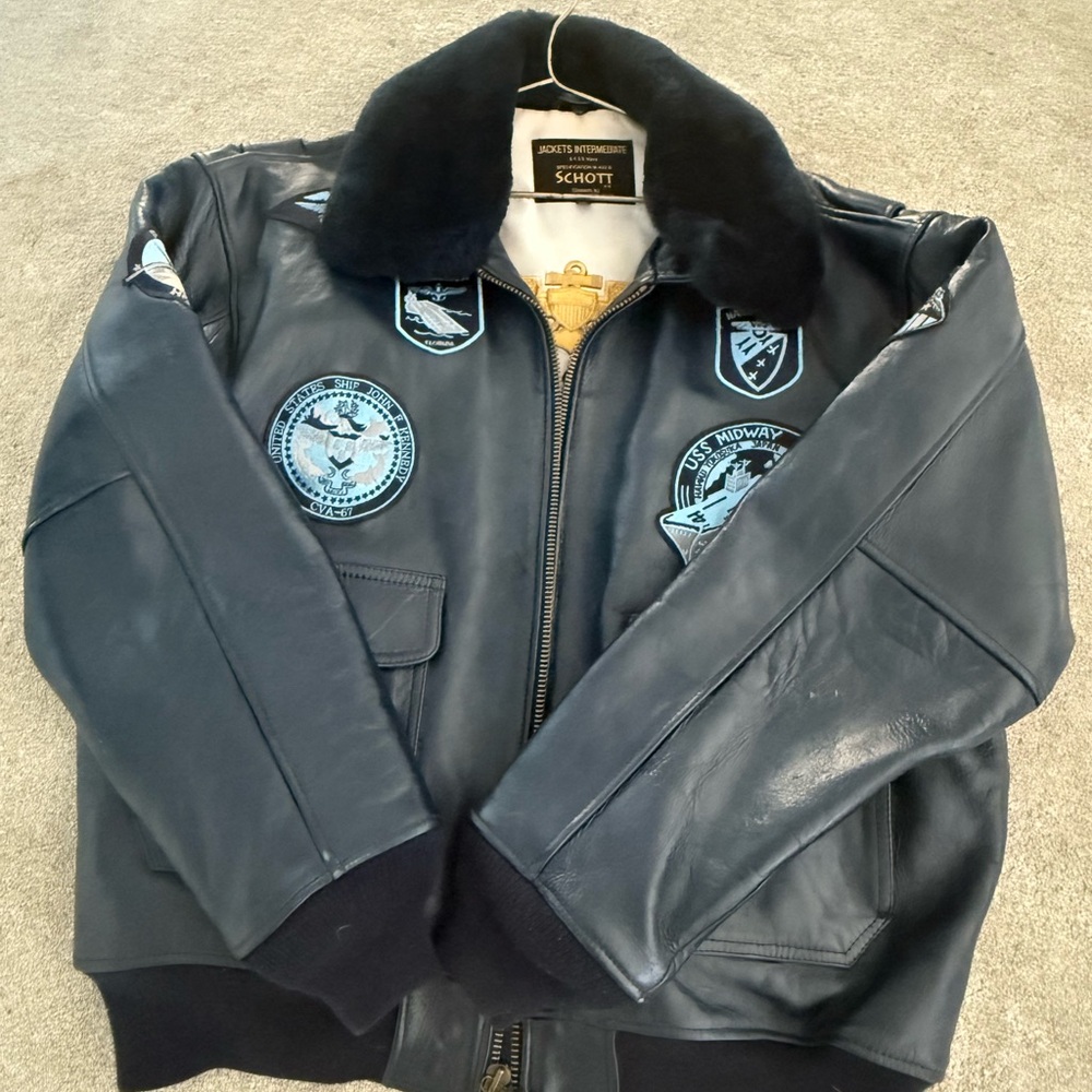 Scott Dark Blue Leather Bomber Jacket